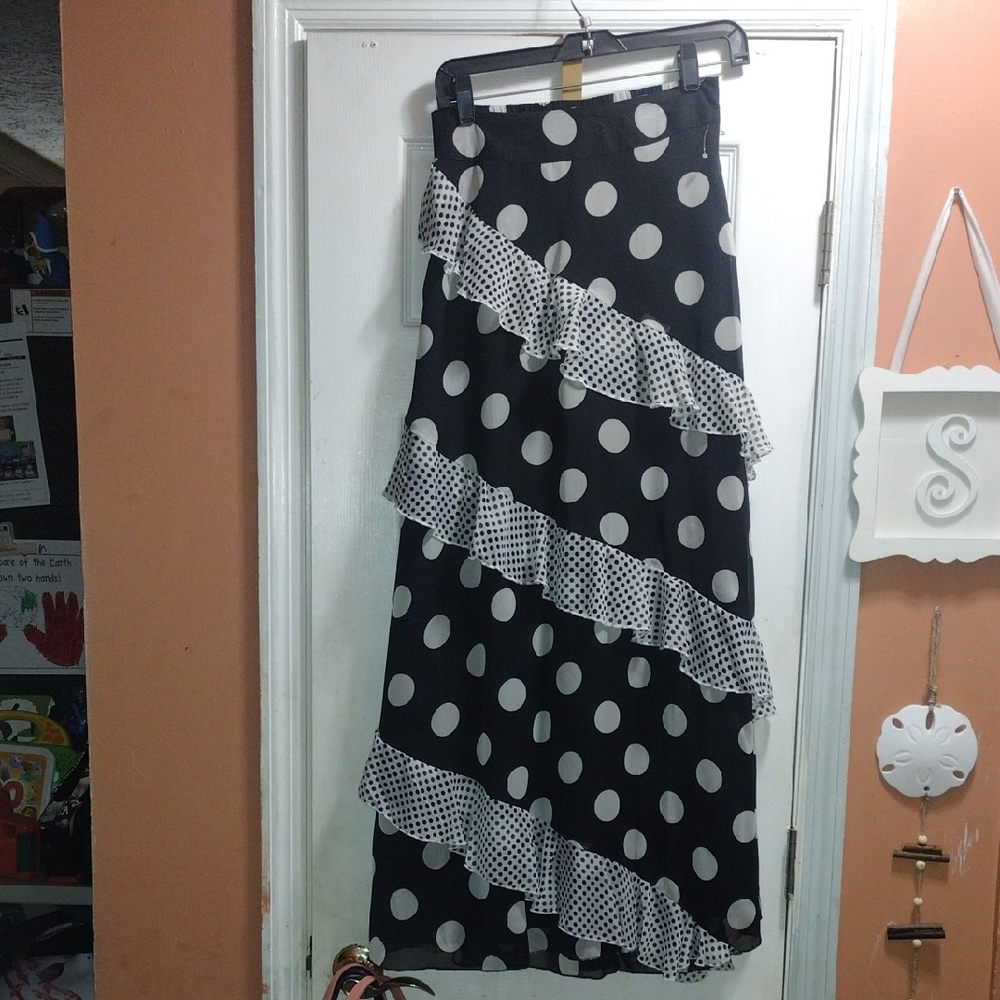 Black and White Asymmetrical Maxi Wrap Skirt